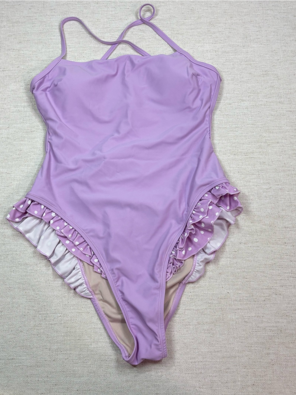 Cupshe Women’s size S Lavender One-Piece Swimsuit with Polka Dot Ruffle
